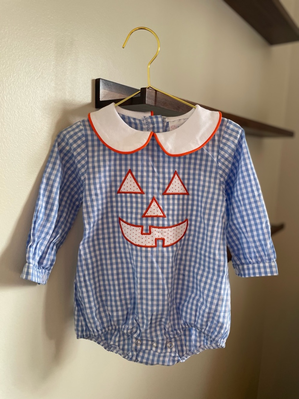 Stitchy Fish Blue Gingham Jack-o'-Lantern Peter Pan Collar Boys Bubble